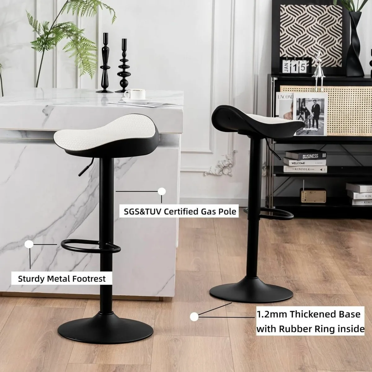 White Bar Stools Set of 2 PU Leather Woven Seat - Image 4