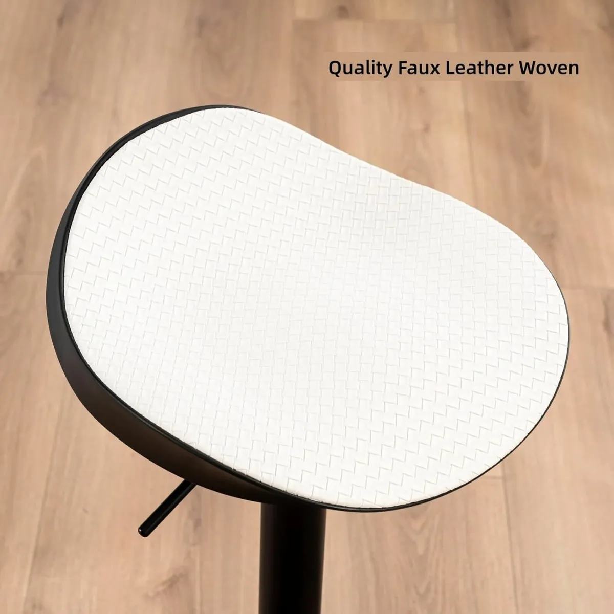 White Bar Stools Set of 2 PU Leather Woven Seat - Image 3
