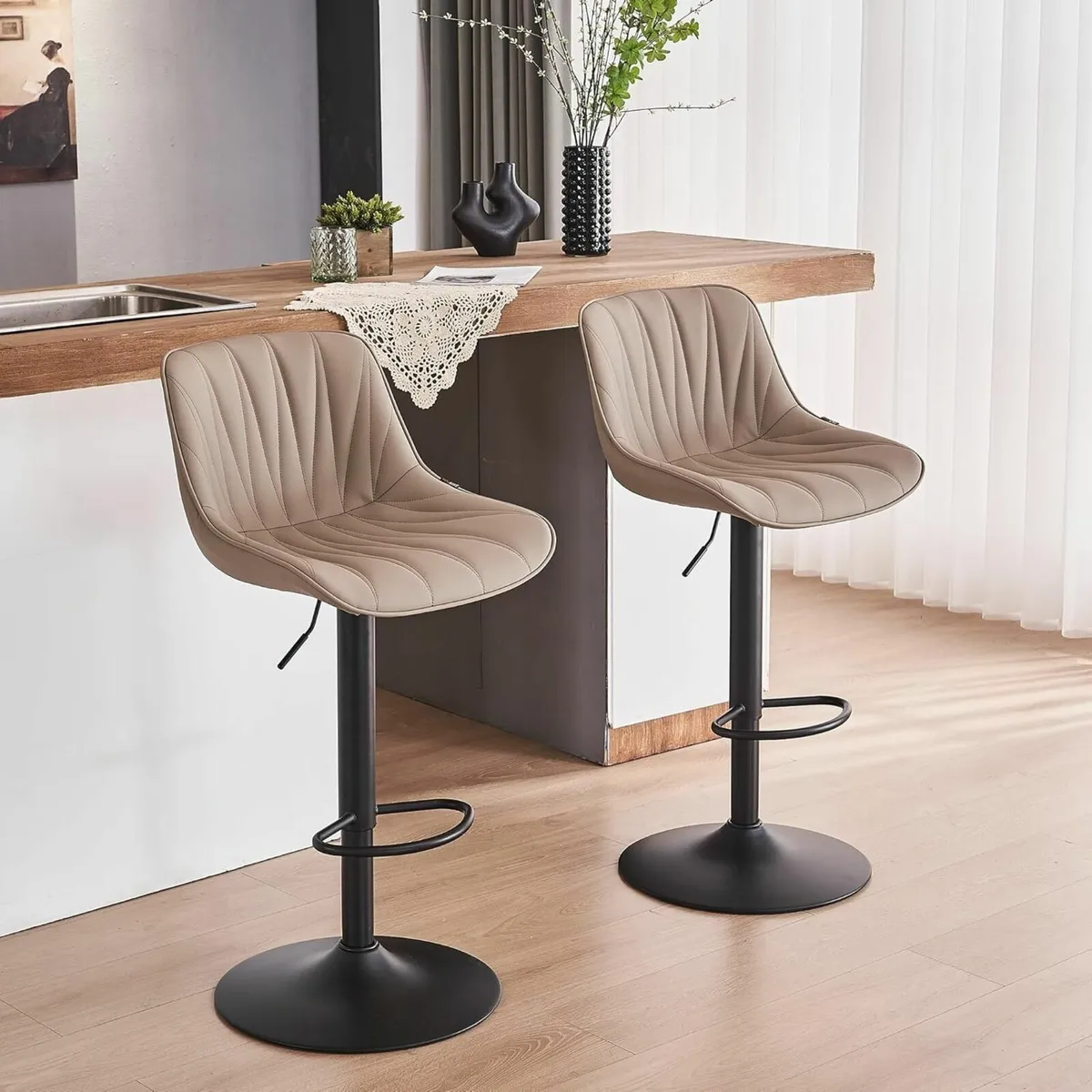 Bar Stools Set of 2 Swivel Tall Barstools with - Image 1