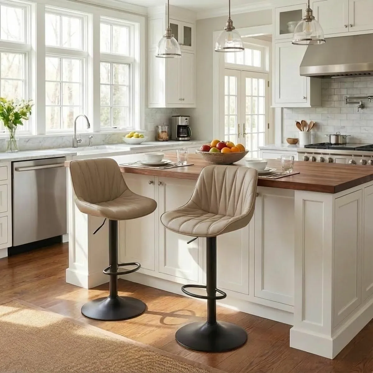 Bar Stools Set of 2 Swivel Tall Barstools with - Image 4