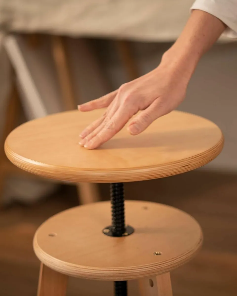 Wooden Drafting Stool Chair Adjustable Beech Wood - Image 2