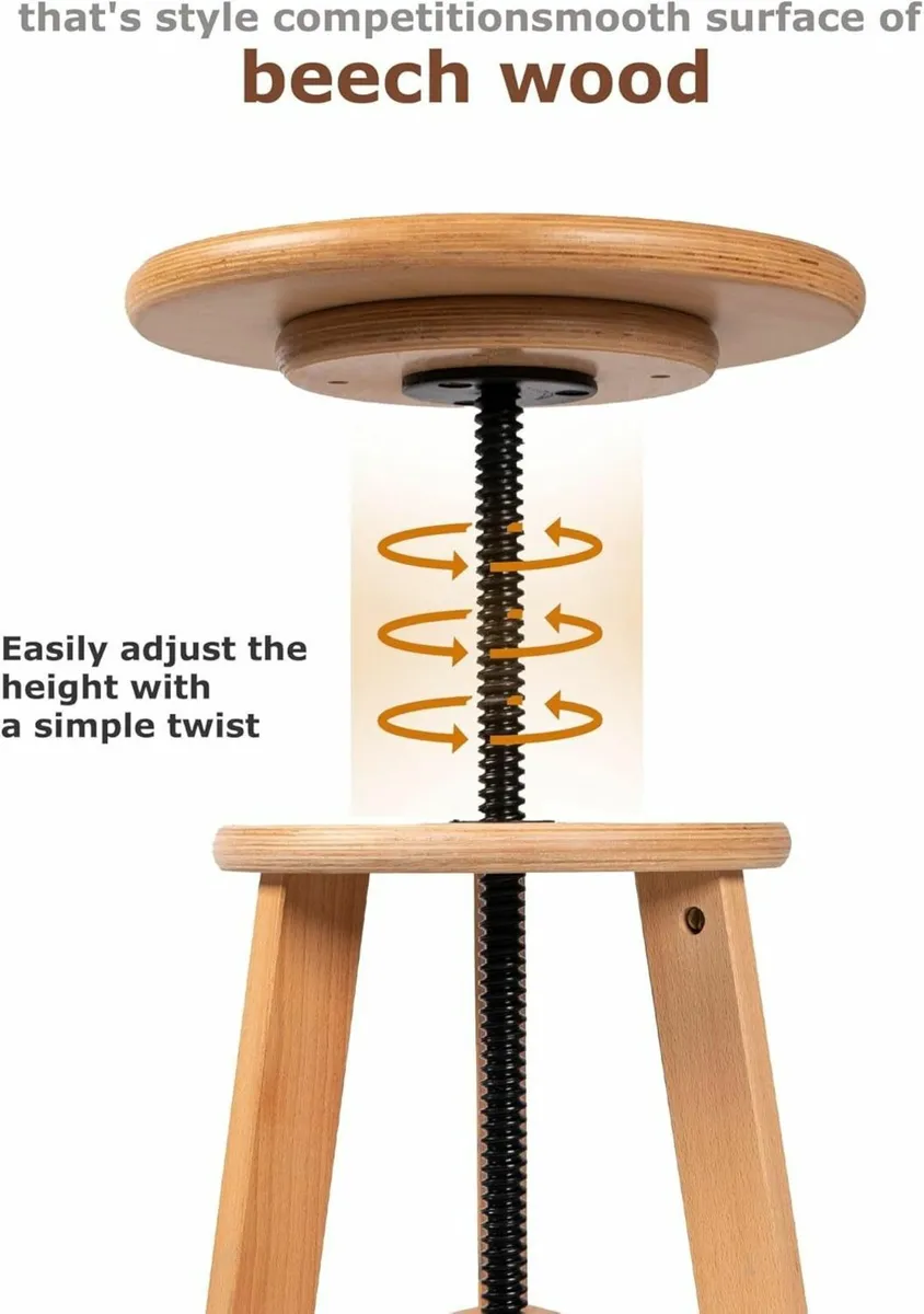 Wooden Drafting Stool Chair Adjustable Beech Wood - Image 4