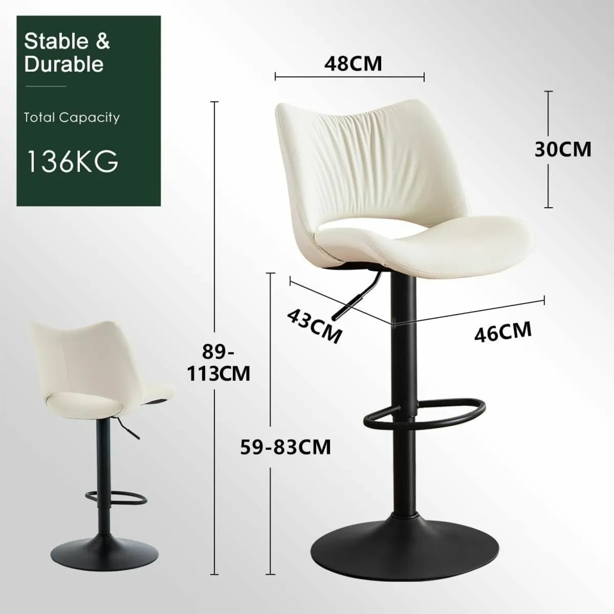 Bar Stools Set of 2 Adjustable Swivel Barstools - Image 2