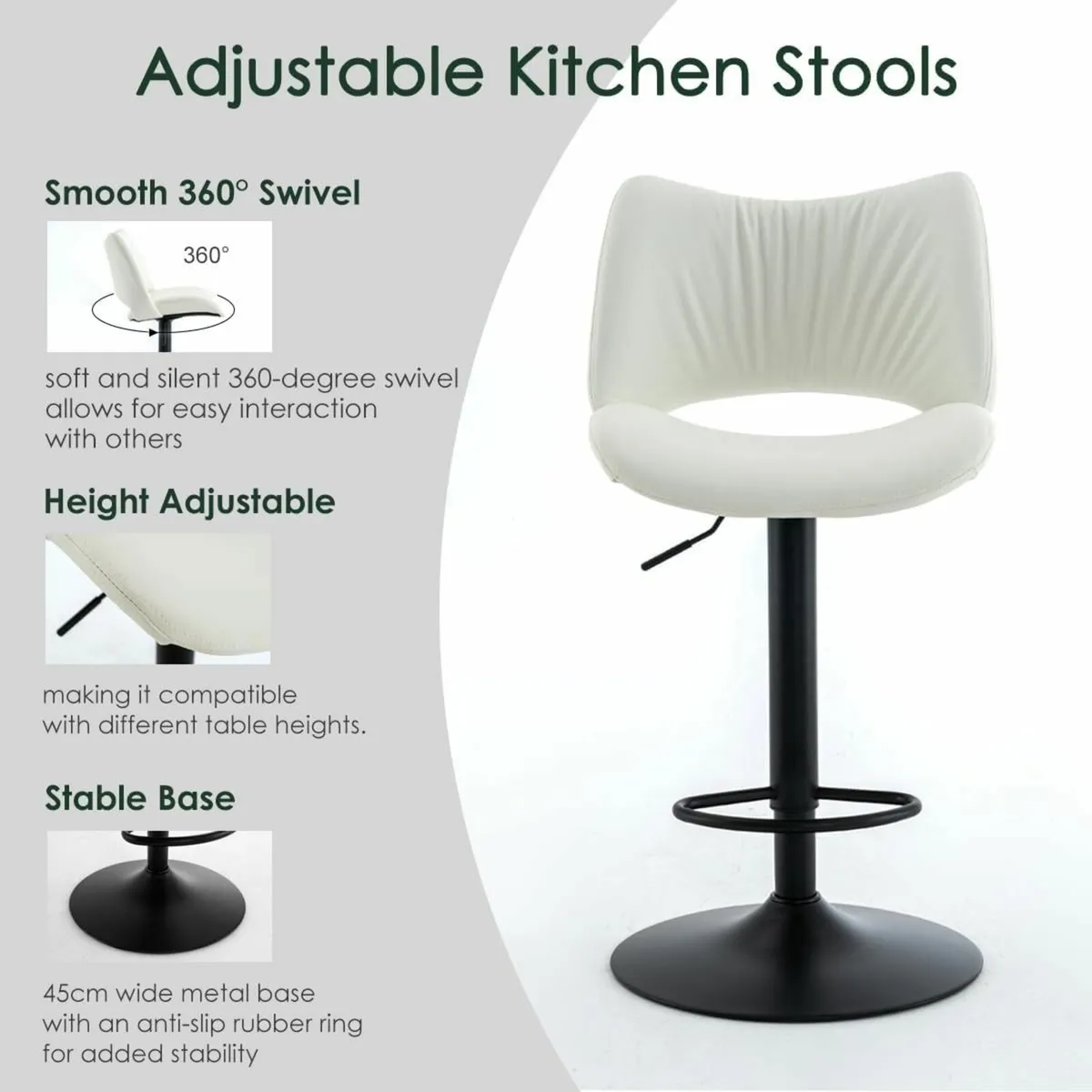 Bar Stools Set of 2 Adjustable Swivel Barstools - Image 3
