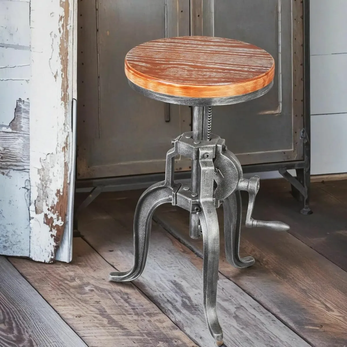 Antique Industrial DIY Crank Stool Cast Iron - Image 1