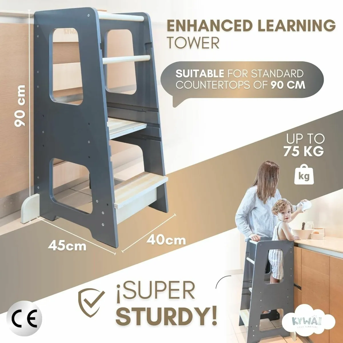 Toddler Kitchen Stool Tower Kids Step Montessori - Image 2