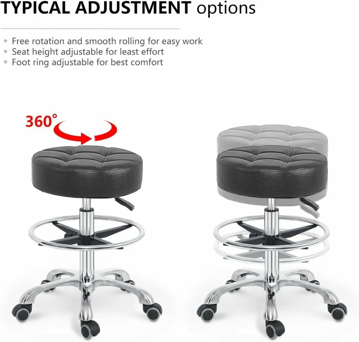 Adjustable Rolling Stool Chair with Wheels for - Image 4