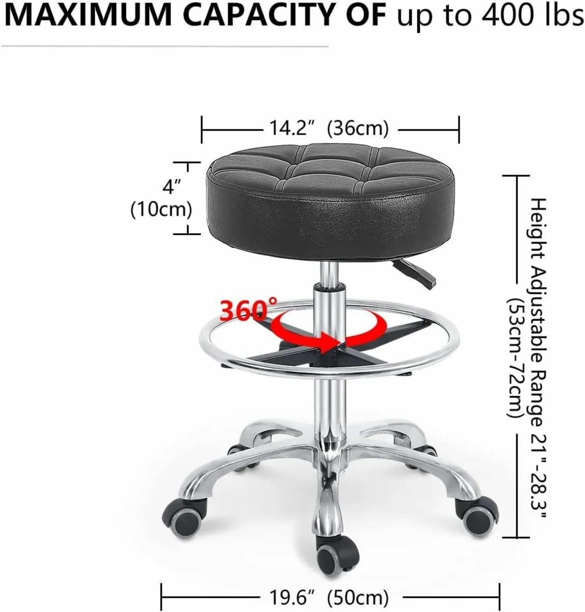 Adjustable Rolling Stool Chair with Wheels for - Image 3