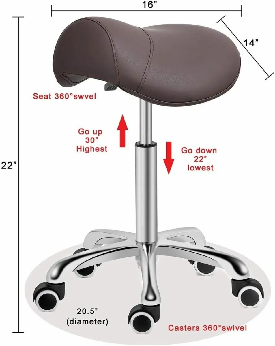 Saddle Stool Rolling Swivel Height Adjustable - Image 2
