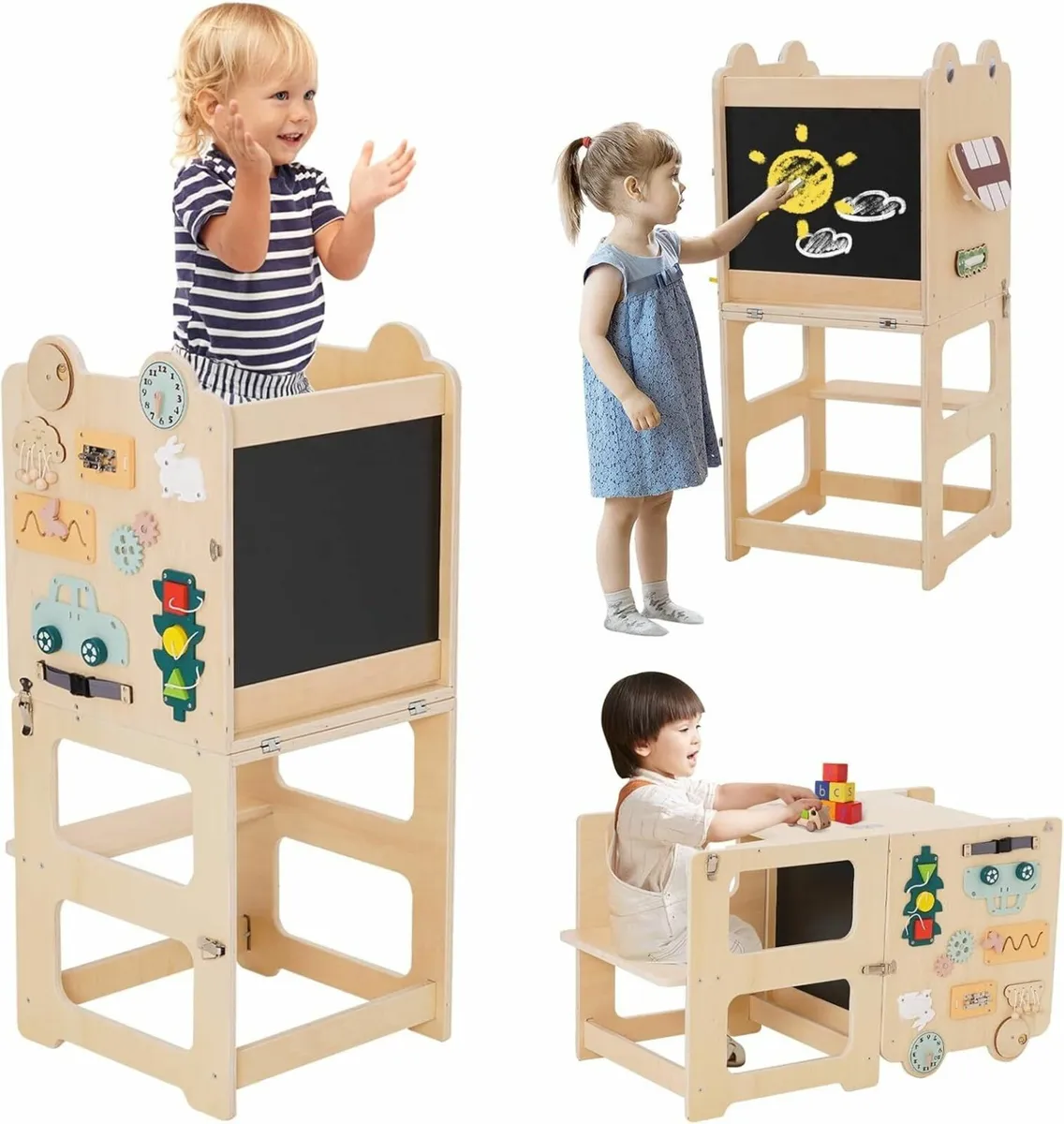 Kids Step Stool Wooden Learning Tower with - Image 1