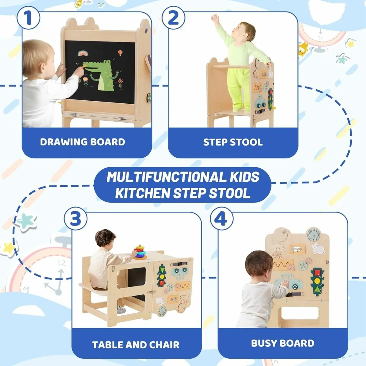 Kids Step Stool Wooden Learning Tower with - Image 3