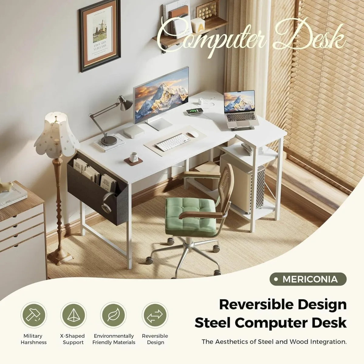Small L Shaped Desk with Power Outlets 140x70 cm - Image 3