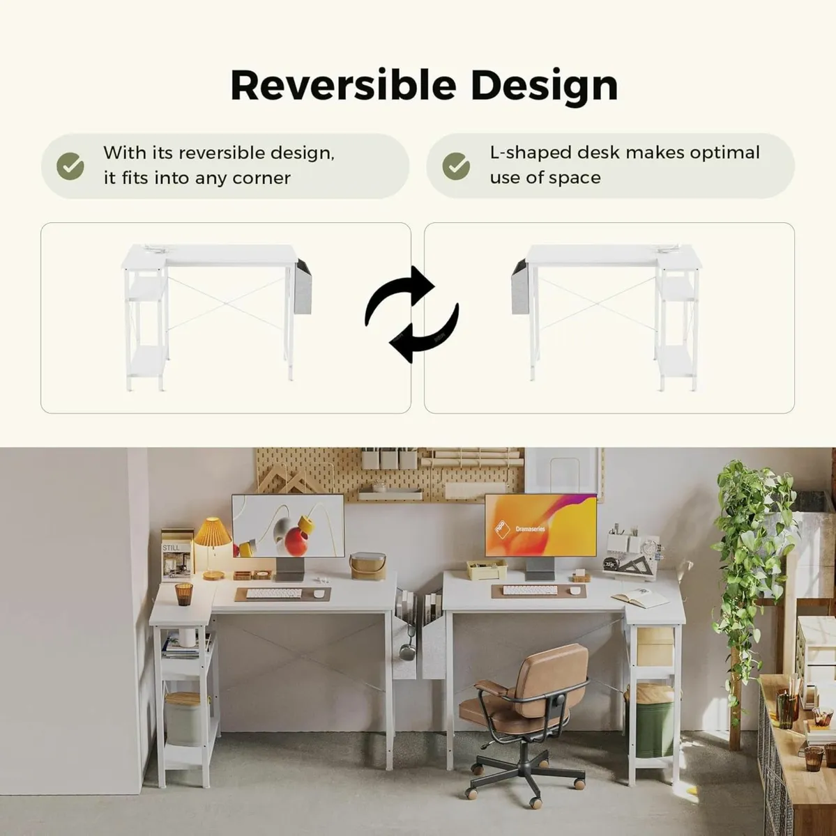 Small L Shaped Desk with Power Outlets 140x70 cm - Image 4