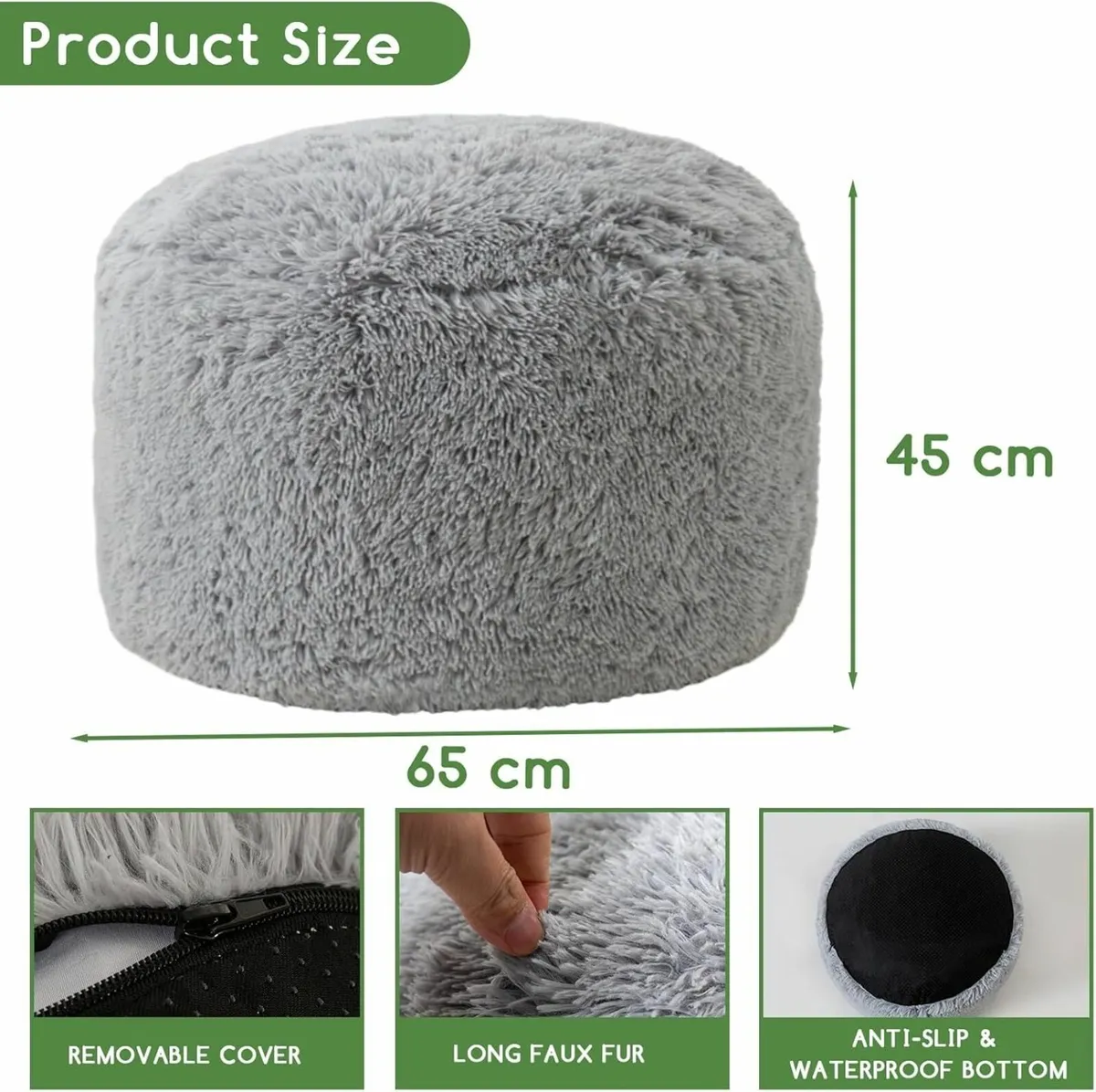Faux Fur Beanbags Round Footstool Bean Bag Pouf - Image 2