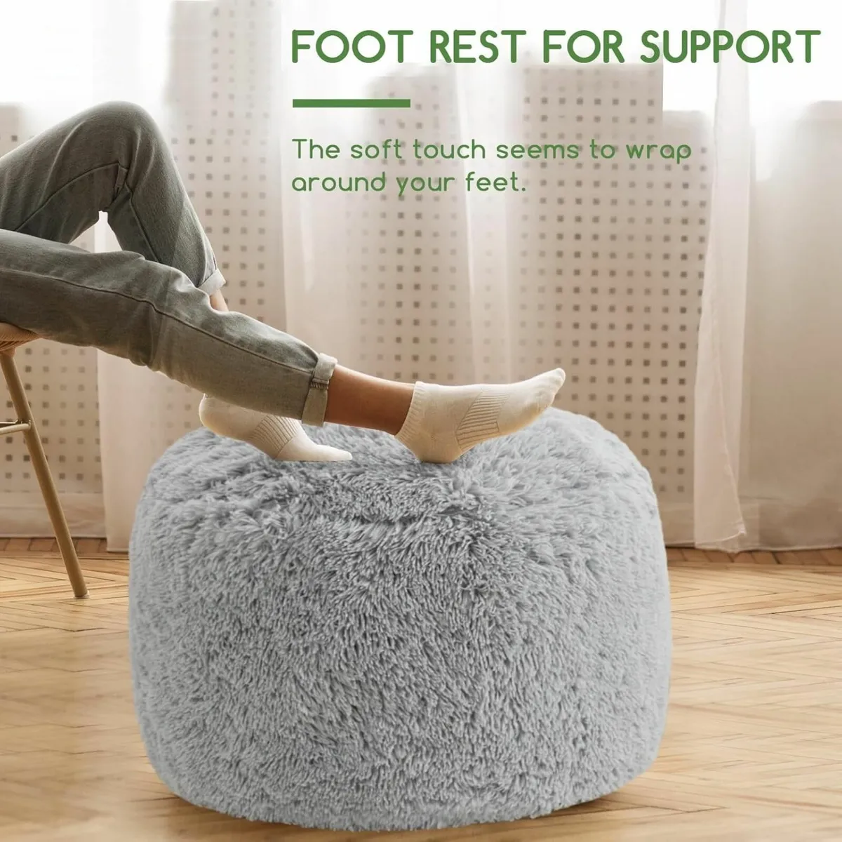 Faux Fur Beanbags Round Footstool Bean Bag Pouf - Image 4