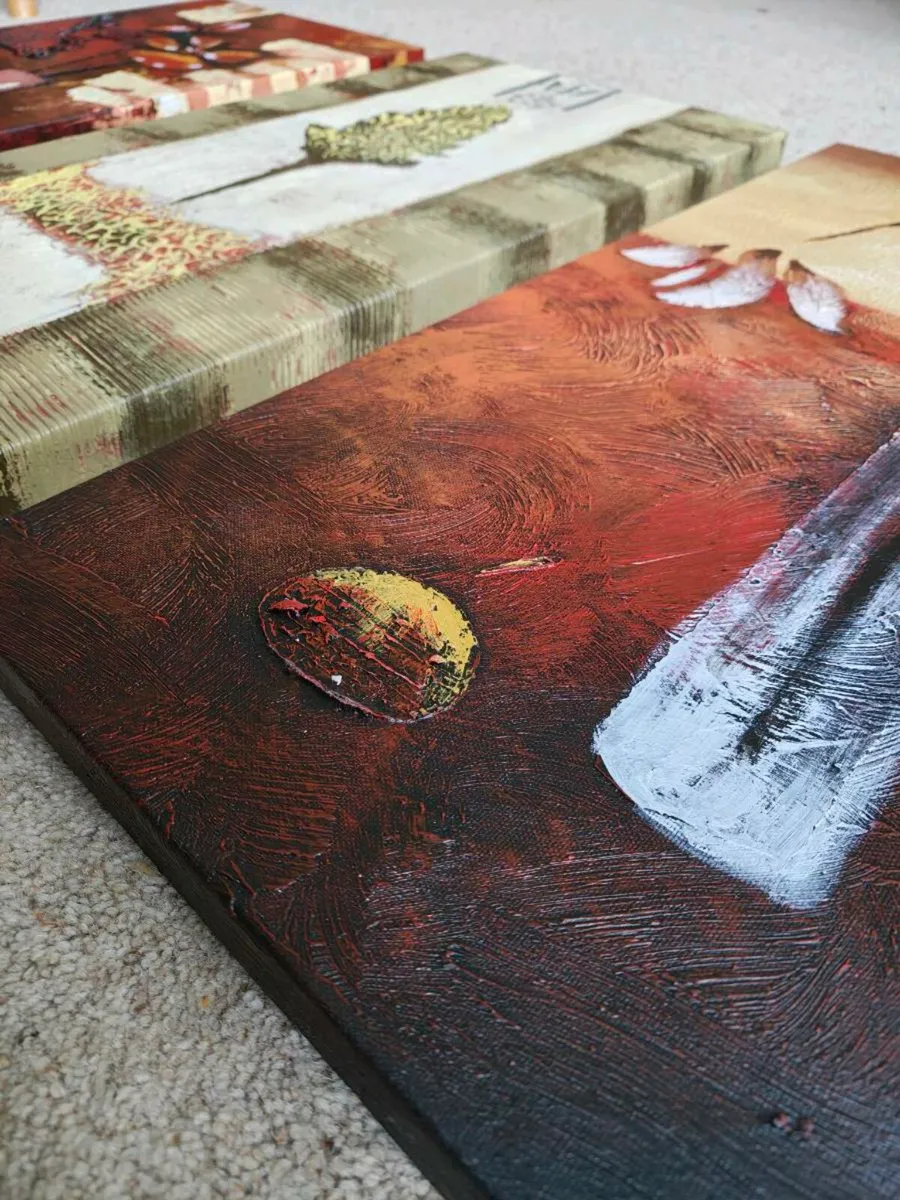 Set of 3 Textured Abstract Canvas Paintings - Image 3