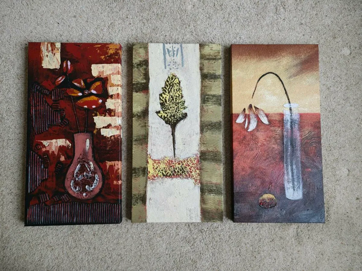 Set of 3 Textured Abstract Canvas Paintings - Image 1