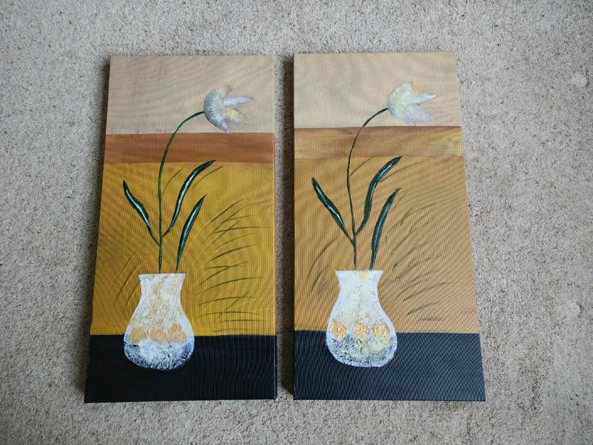 Pair of Floral Canvas Paintings - Image 1