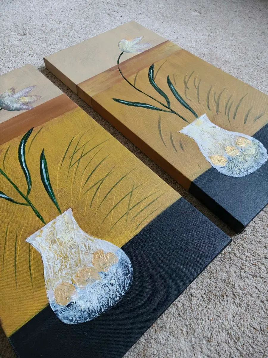 Pair of Floral Canvas Paintings - Image 2