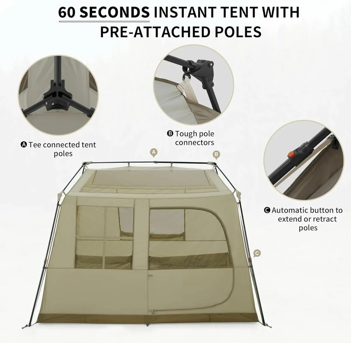 Village Camping Tent 2 Man 4 6 8 Pop Up Waterproof - Image 4