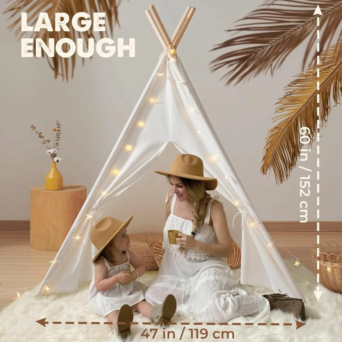 Teepee Tent for Kids with Padded Mat Light String - Image 2