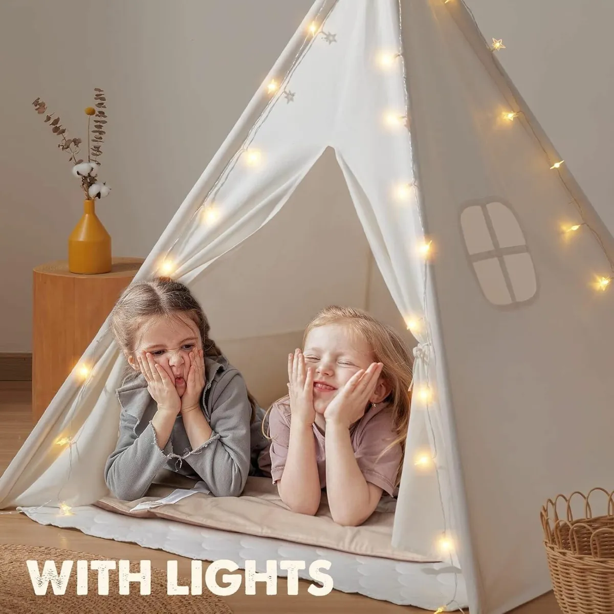 Teepee Tent for Kids with Padded Mat Light String - Image 4