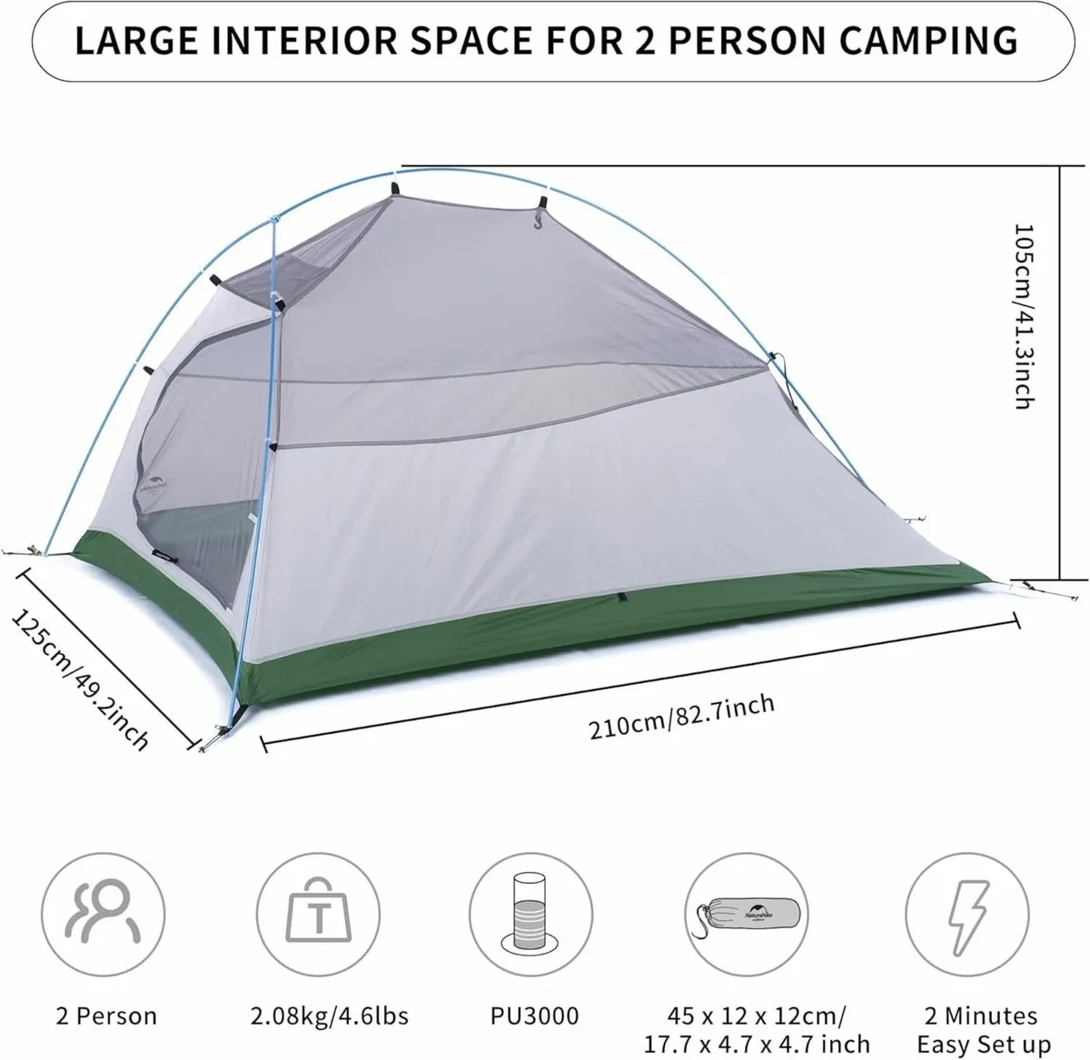 Cloud Up 2 Upgrade Camping Tent Person 3-4 Season - Image 2