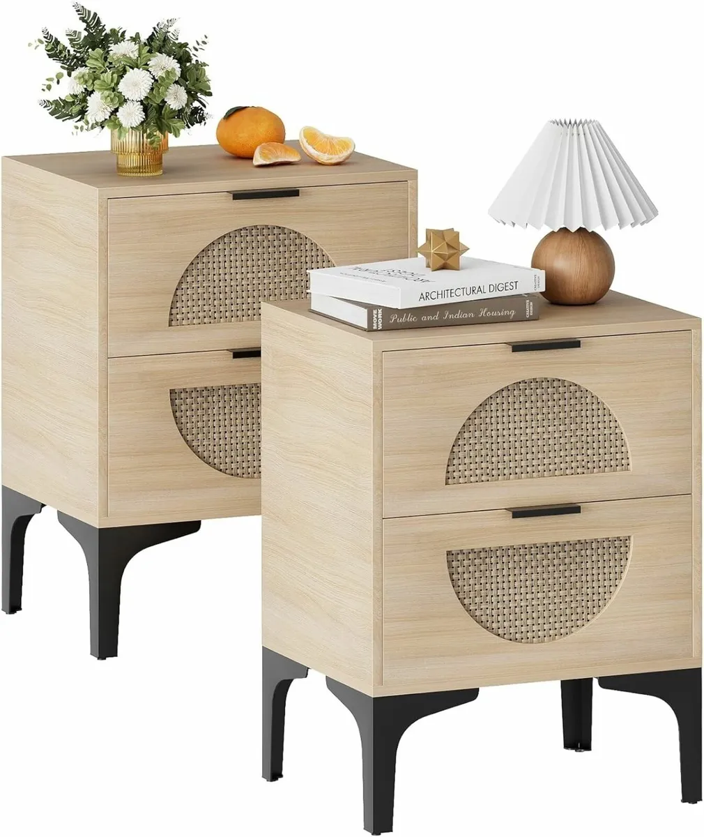 Bedside Table Nightstand Bed Side with Wood - Image 1