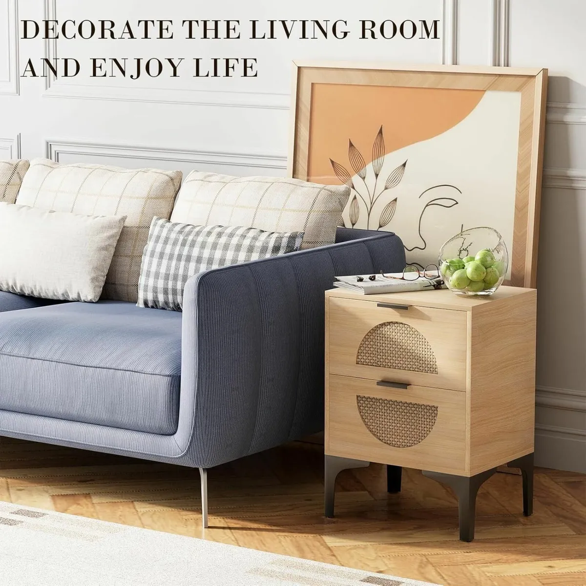 Bedside Table Nightstand Bed Side with Wood - Image 2