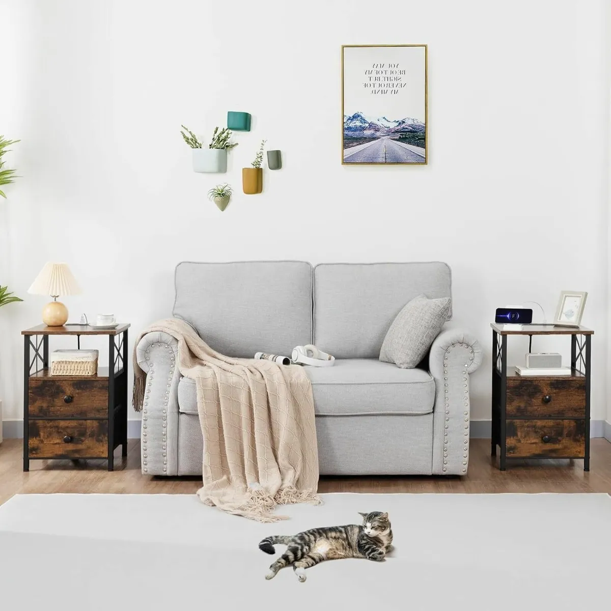 Bedside Table Set of 2 Side with Charging Station - Image 2