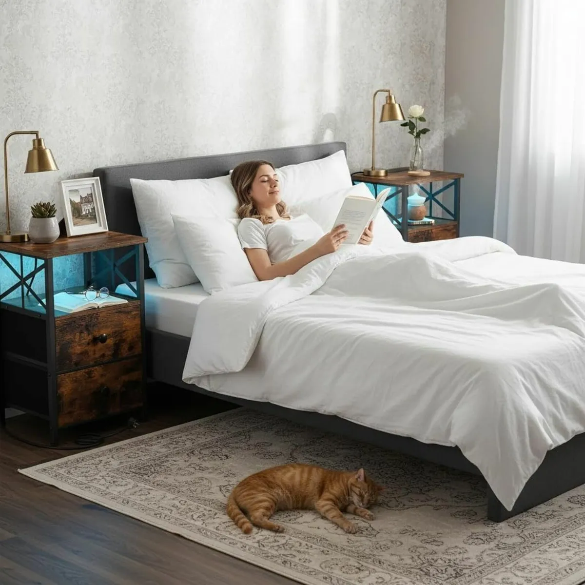 Bedside Table Set of 2 Side with Charging Station - Image 4