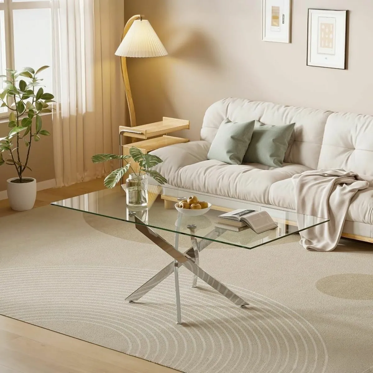 Glass Coffee Table with Chroming Legs Modern - Image 1