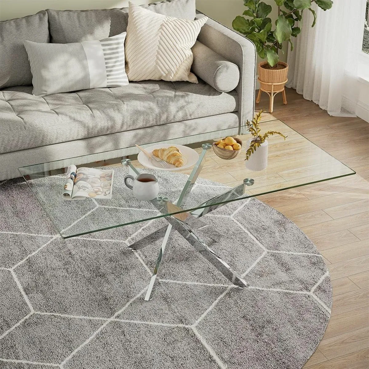 Glass Coffee Table with Chroming Legs Modern - Image 3