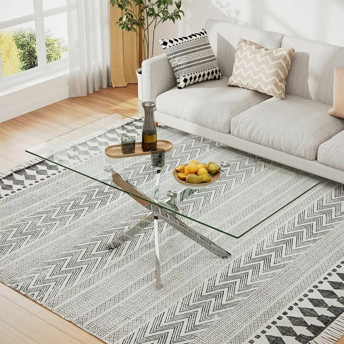 Glass Coffee Table with Chroming Legs Modern - Image 4