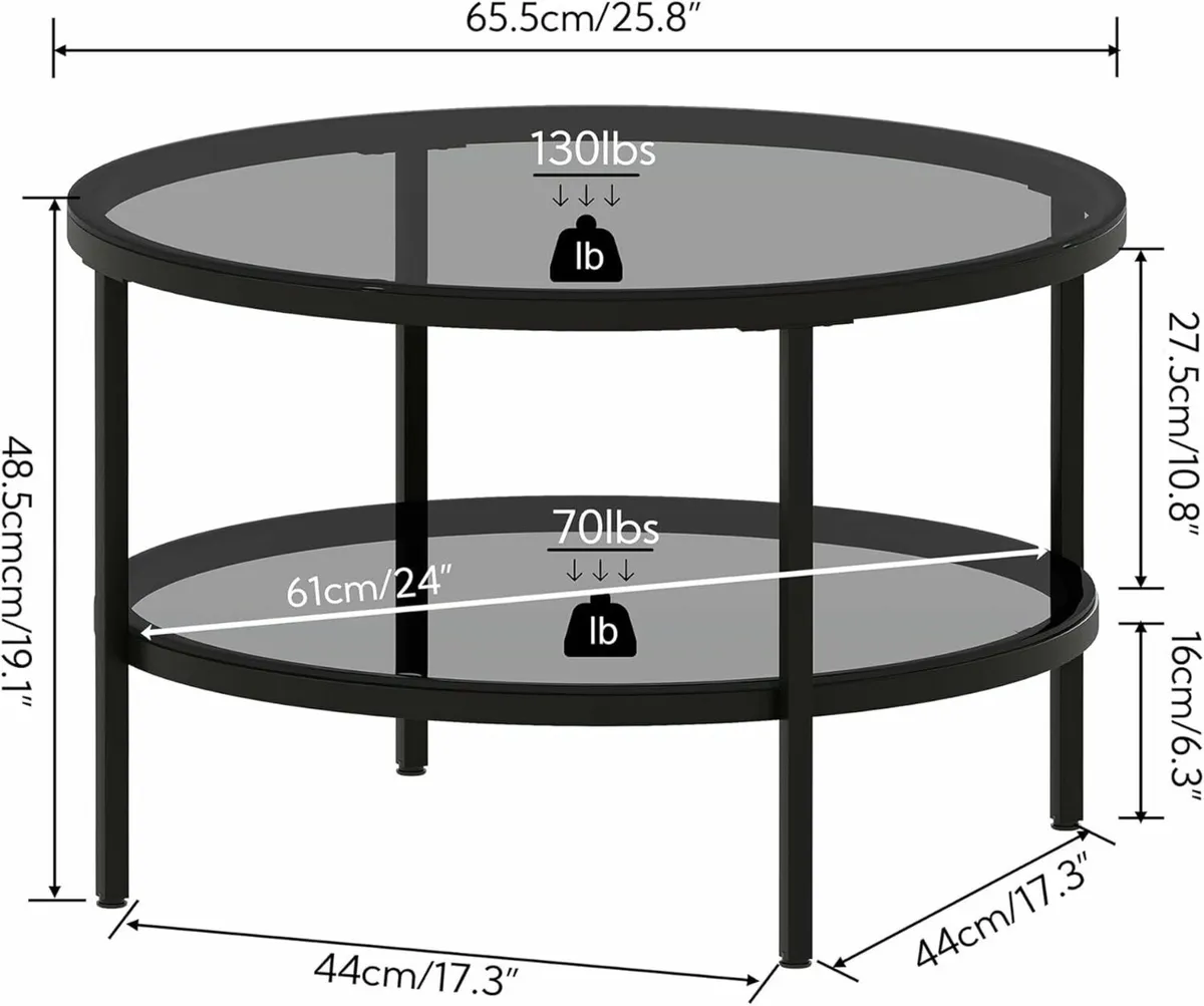 Round Glass Coffee Tables for Living Room 2-Tier - Image 2