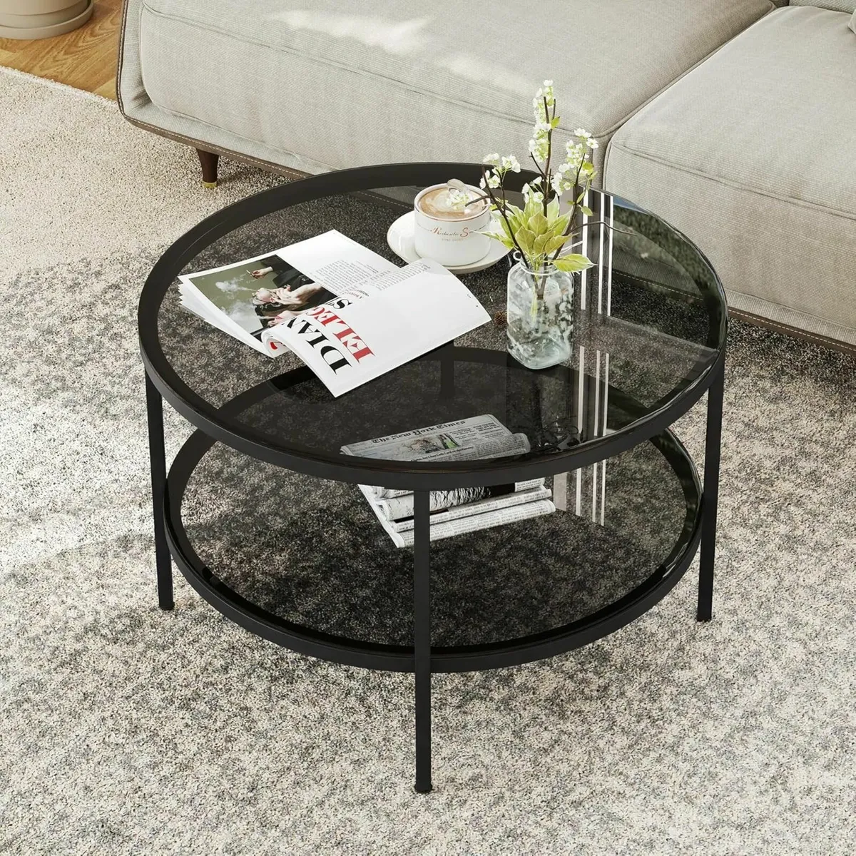 Round Glass Coffee Tables for Living Room 2-Tier - Image 3