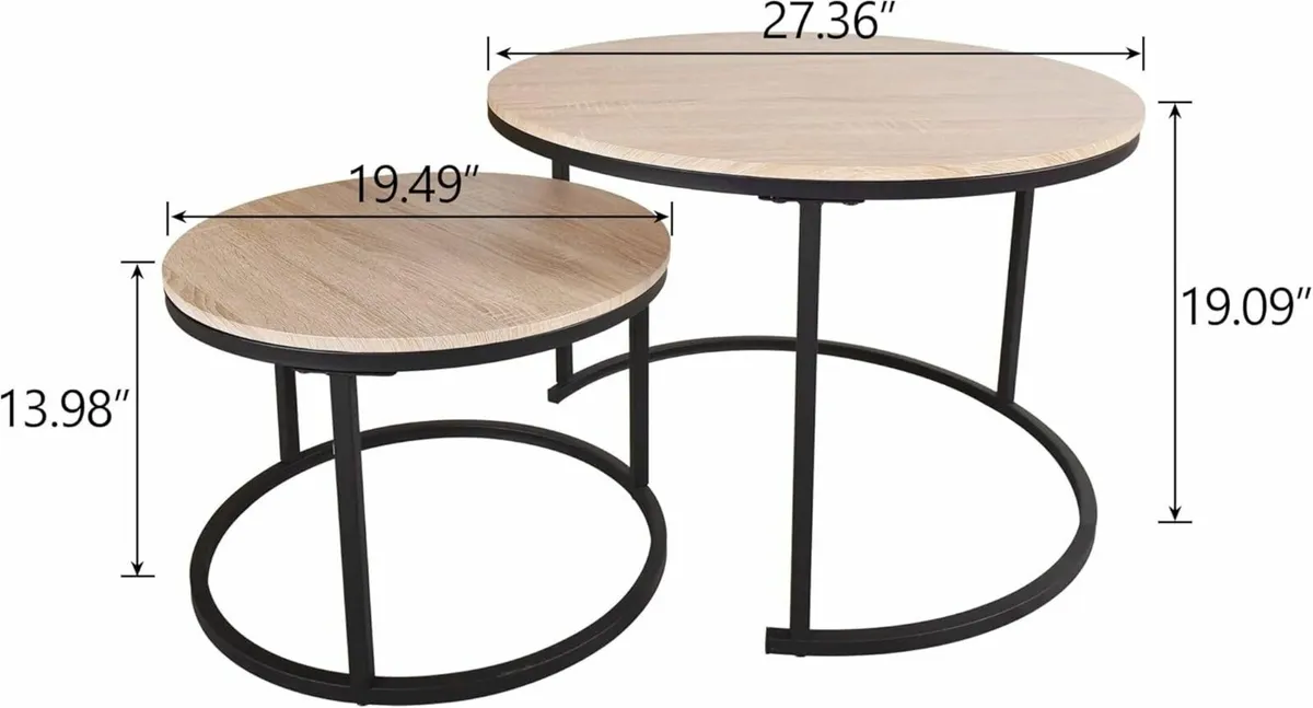 Round Nesting Coffee Table Set of 2 Stacking Sofa - Image 2