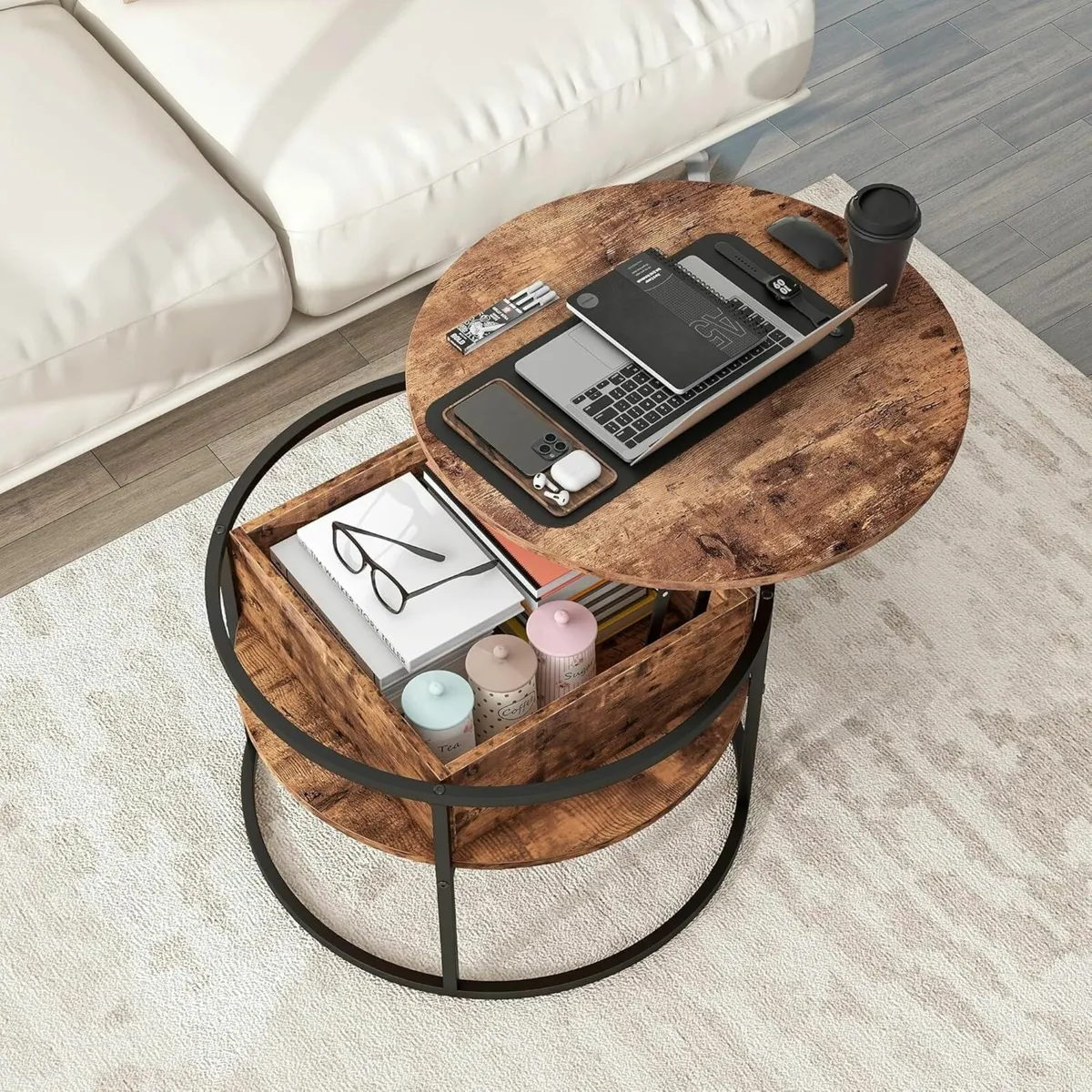 Round Coffee Table Lift Top Tables for Living - Image 3