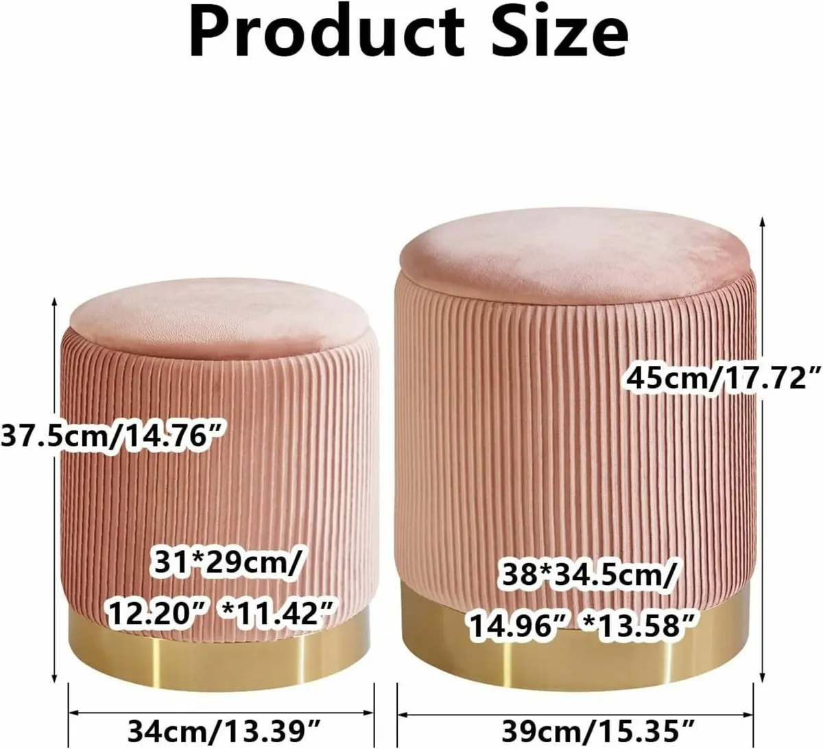 Set of 2 Round Ottoman with Storage Boucle Stool - Image 3