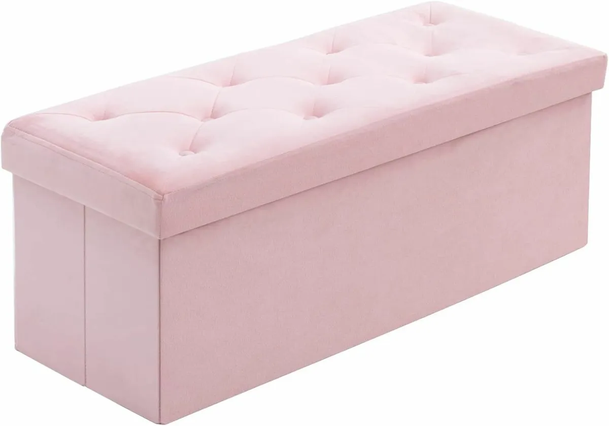 Folding Storage Ottoman Bench Velvet Large Box - Image 1