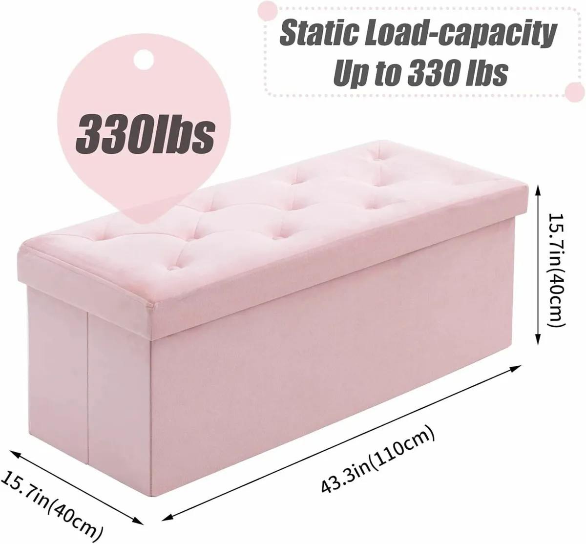Folding Storage Ottoman Bench Velvet Large Box - Image 2