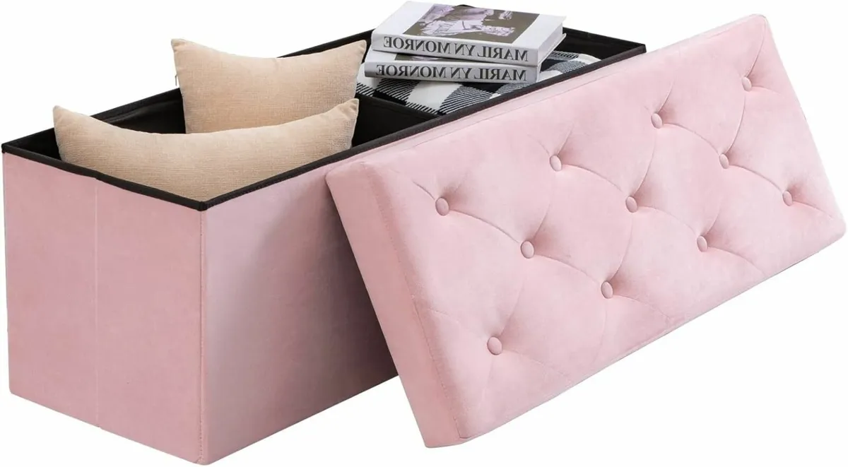 Folding Storage Ottoman Bench Velvet Large Box - Image 3
