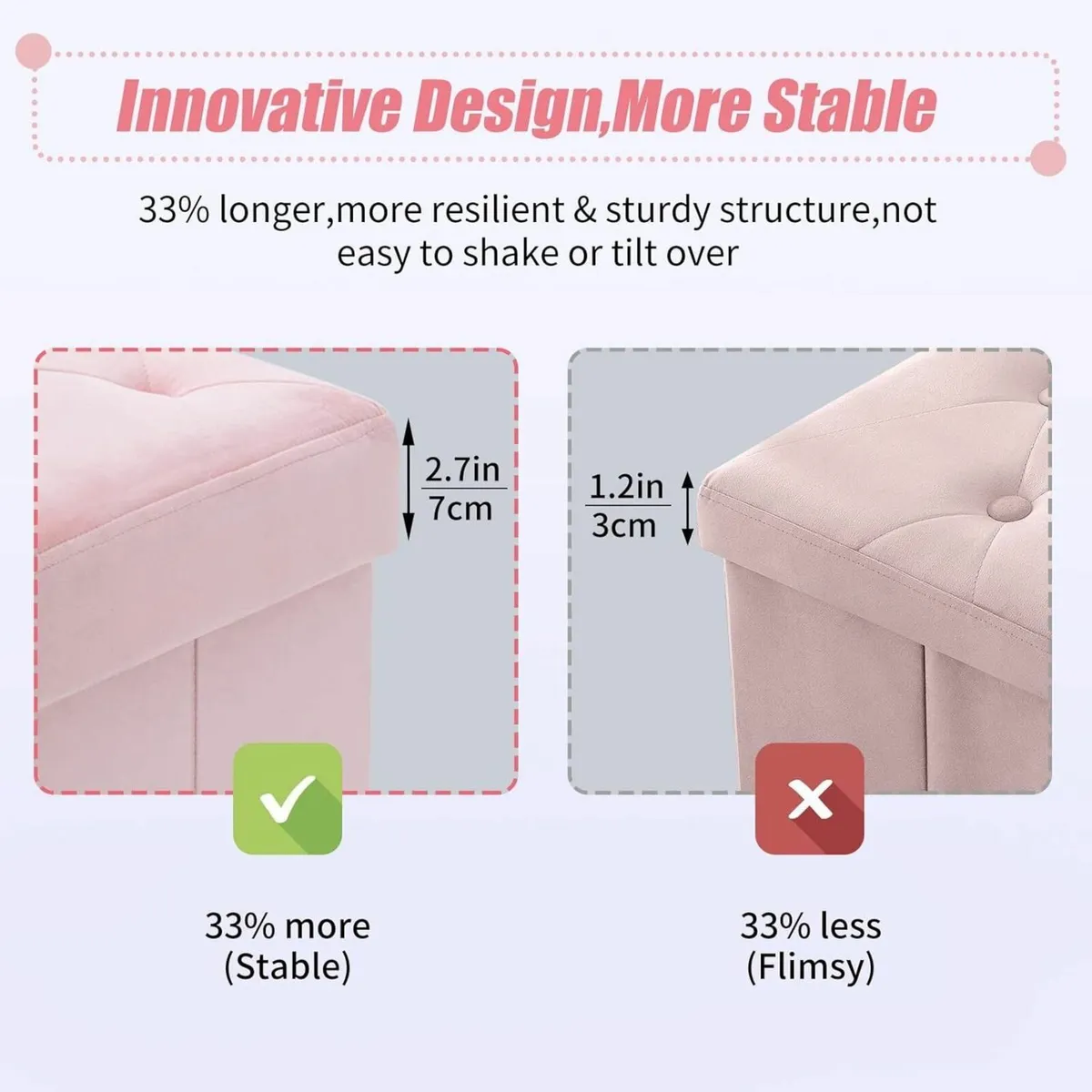 Folding Storage Ottoman Bench Velvet Large Box - Image 4