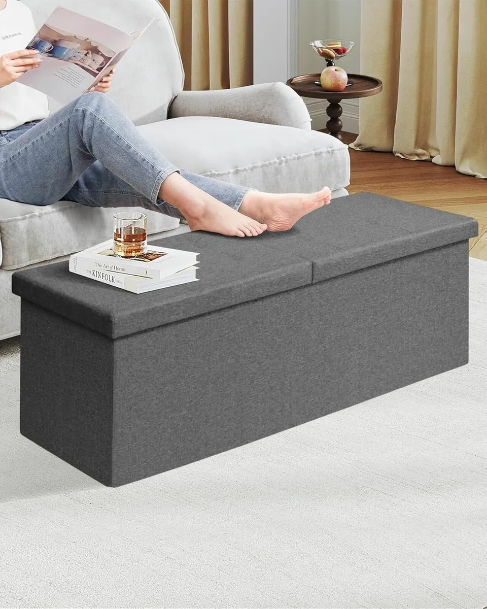 Extra Large Folding Ottoman Storage Box Linen Toy - Image 2