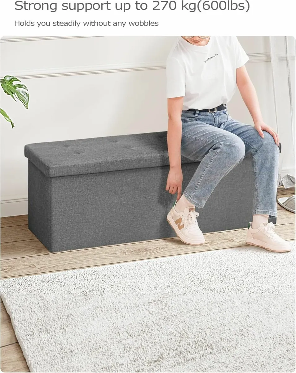 Extra Large Folding Ottoman Storage Box Linen Toy - Image 3