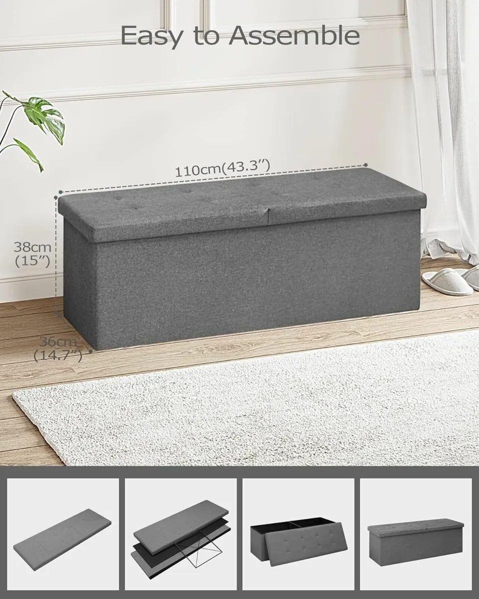 Extra Large Folding Ottoman Storage Box Linen Toy - Image 4