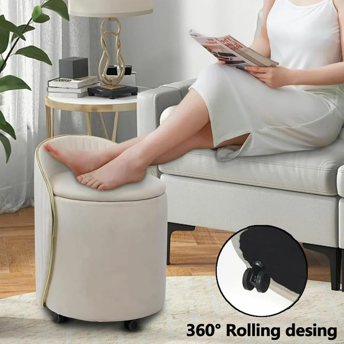 Round Storage Ottoman Upholstered Velvet Vanity - Image 4