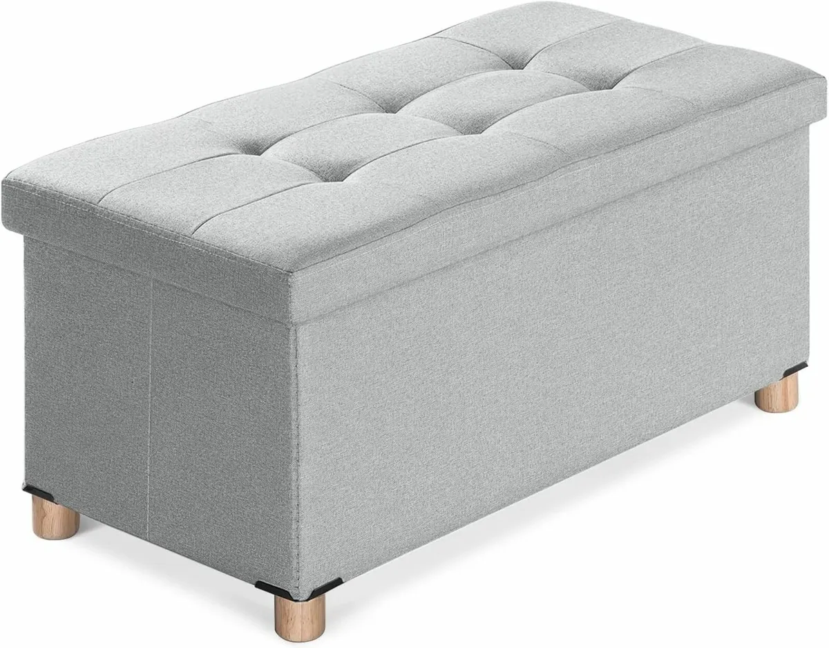Ottoman Storage Box with 4 Wood Legs Linen for - Image 1