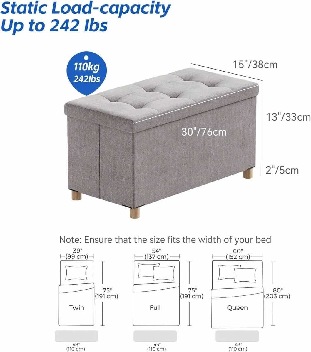 Ottoman Storage Box with 4 Wood Legs Linen for - Image 3