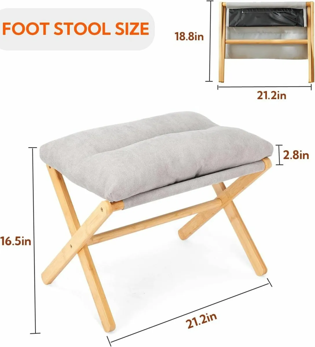 Folding Footrest Stool Bamboo Foot Rest Ottoman - Image 2